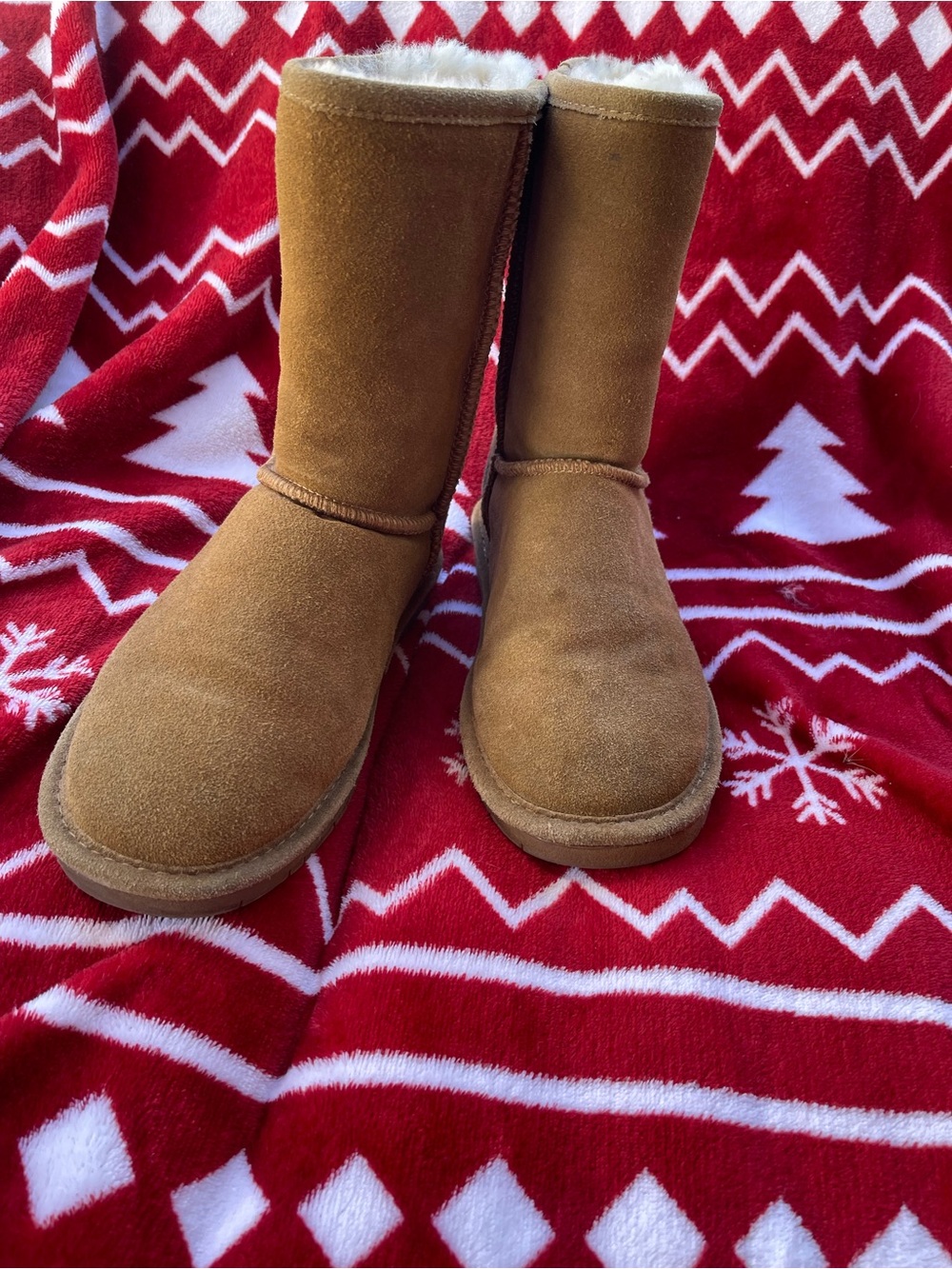 BearPaw Women's Suede Shearling Boots - Chestnut Brown